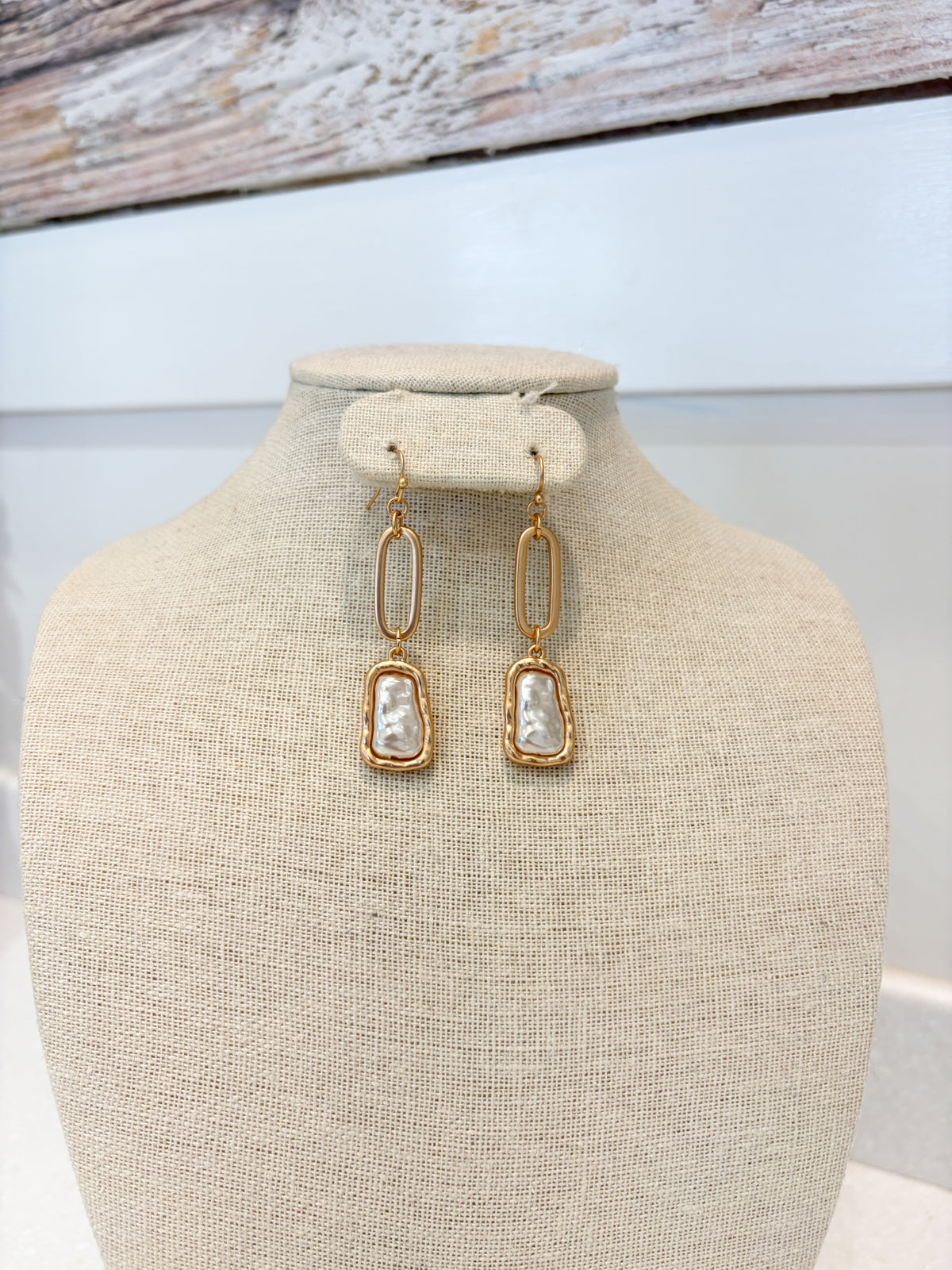 Matte Gold Pearl Dangle Earrings