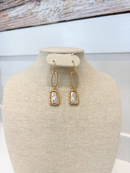 Matte Gold Pearl Dangle Earrings