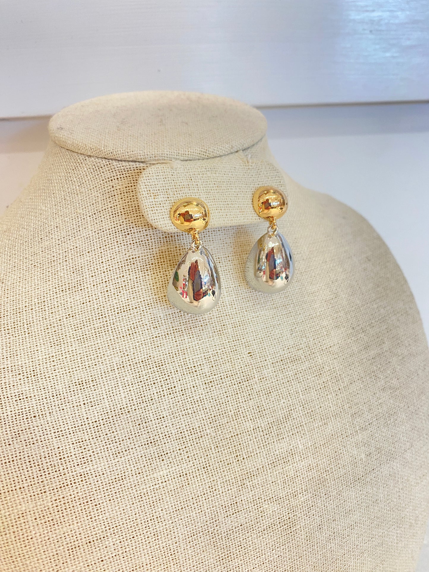 Two Toned Teardrop Dangle Earrings