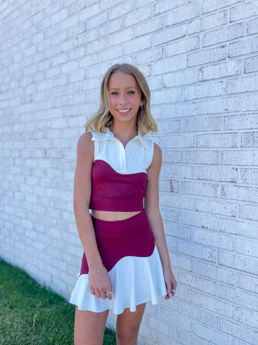 Burgundy & White Top