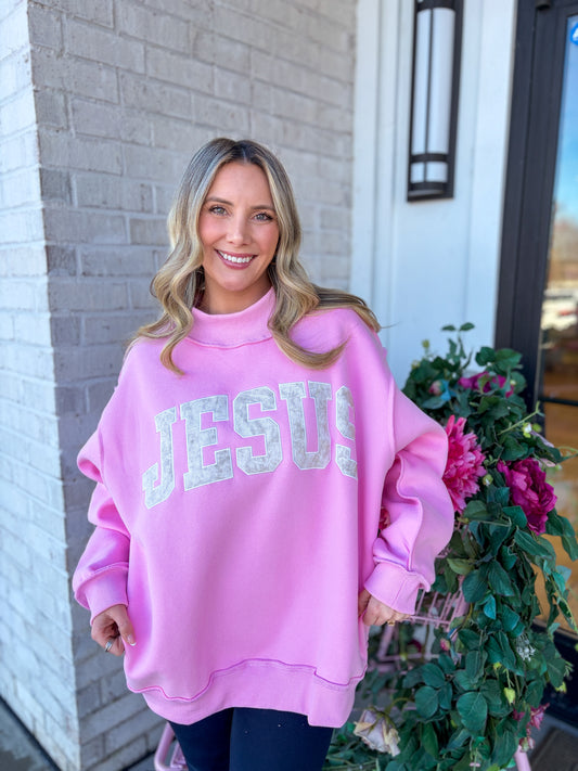 Jesus Embroidered Mock Neck