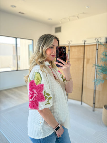 Embroidered Floral Sleeve Blouse