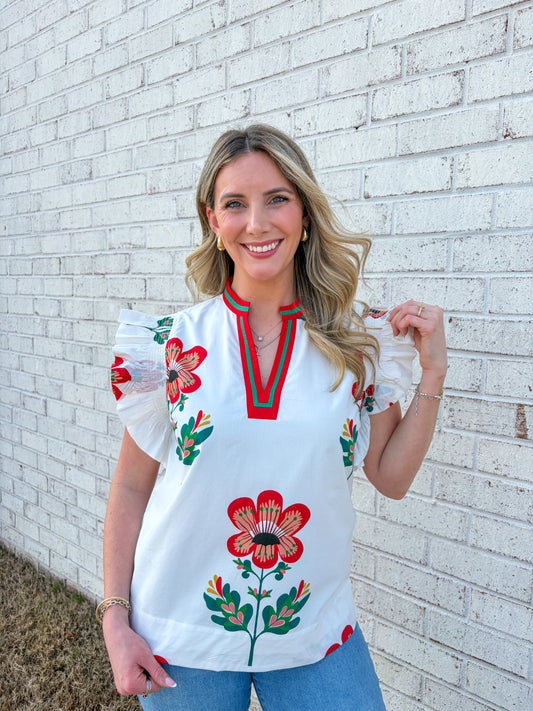 Ruffle Sleeve Floral Top