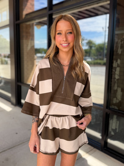 Striped Quarter Zip Lounge Set