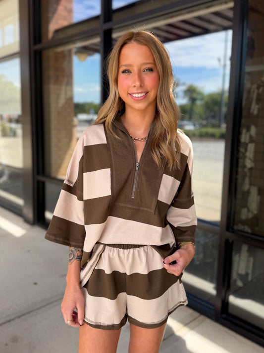 Striped Quarter Zip Lounge Set