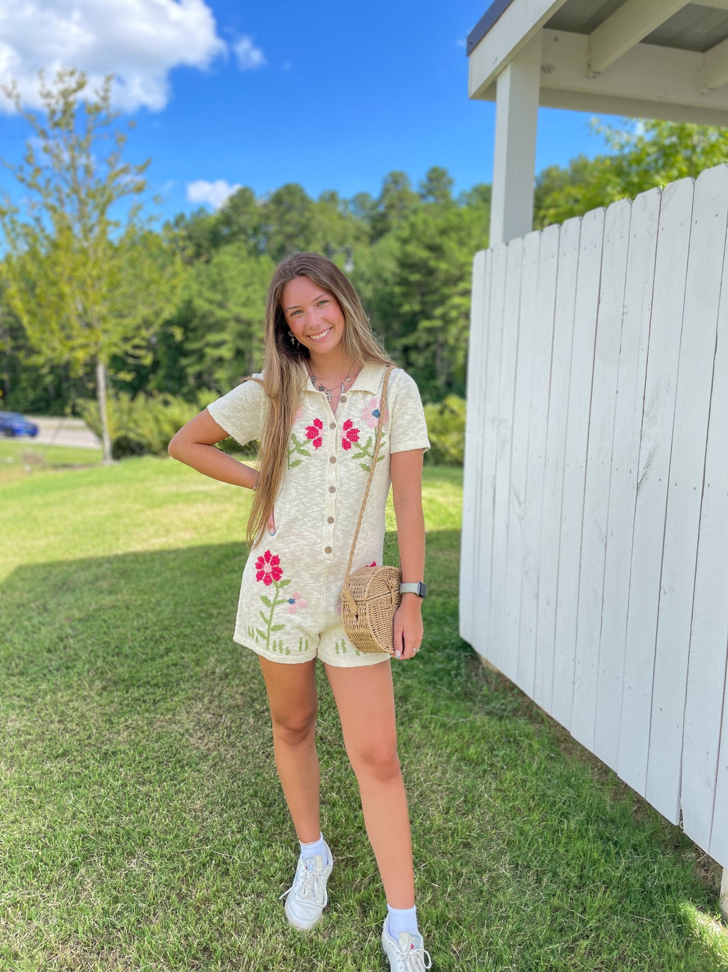 Claire Knitted Flower Romper