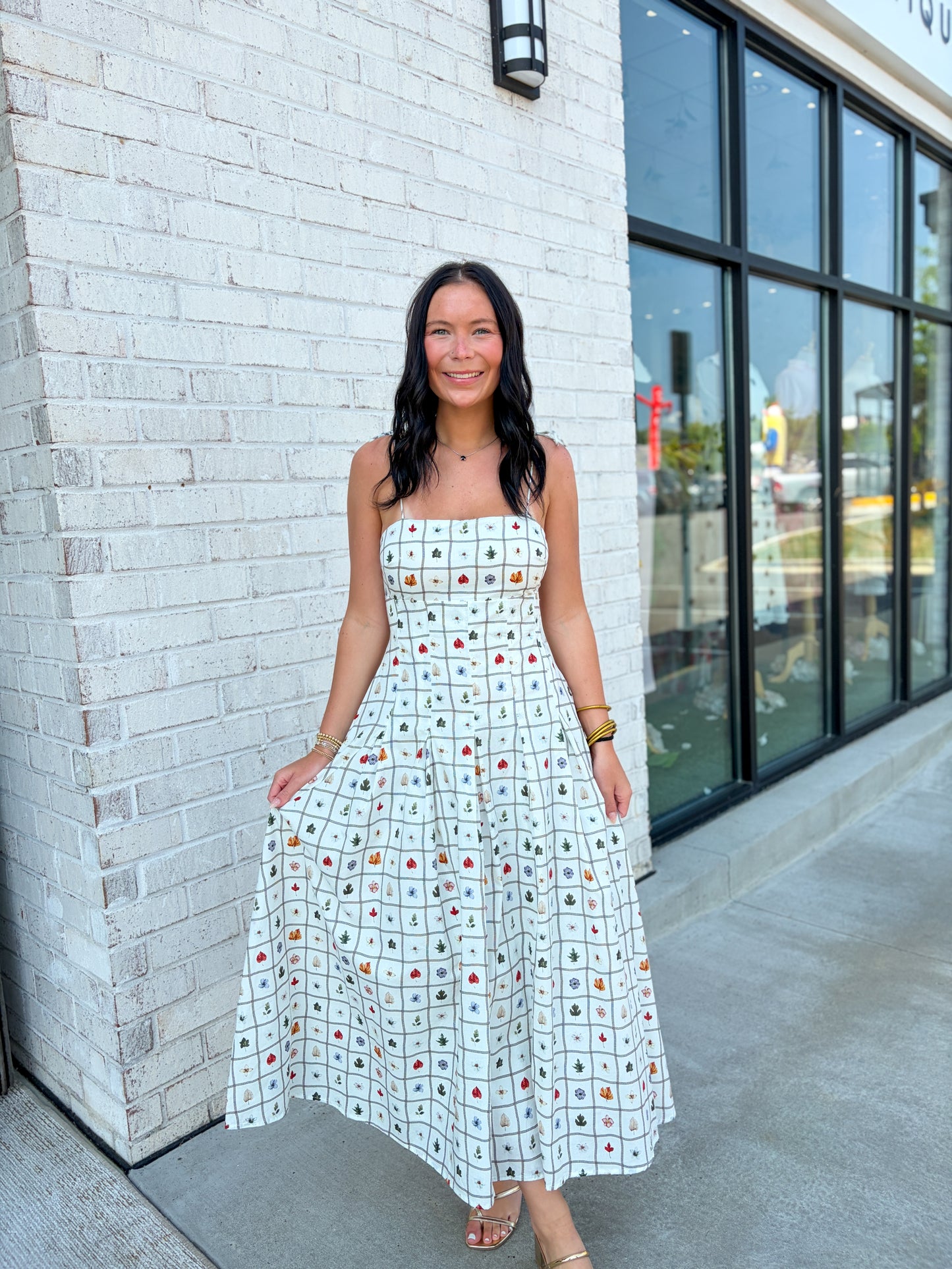 Olive Patterned Midi Dress
