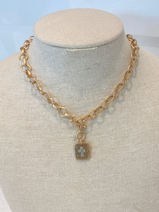 Cross Pendant Chunky Gold Necklace