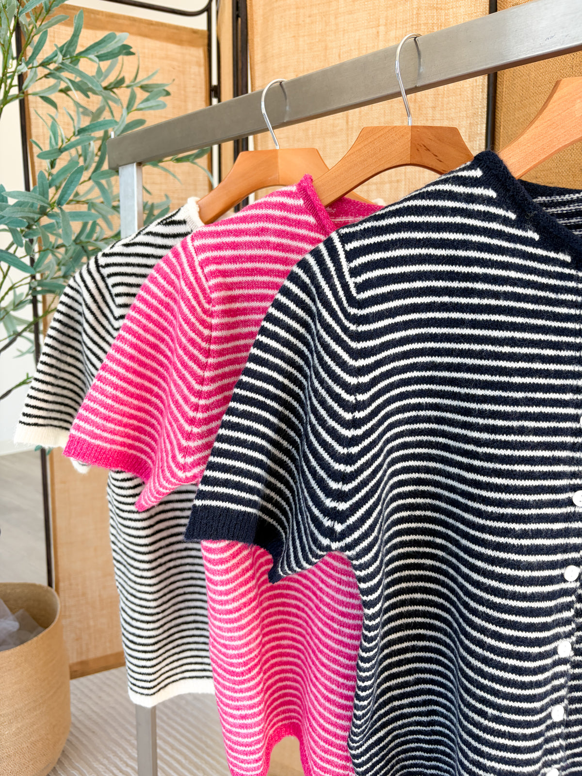 Short Sleeve Striped Cardigan