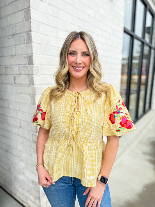 Bow Tie Front Floral Top