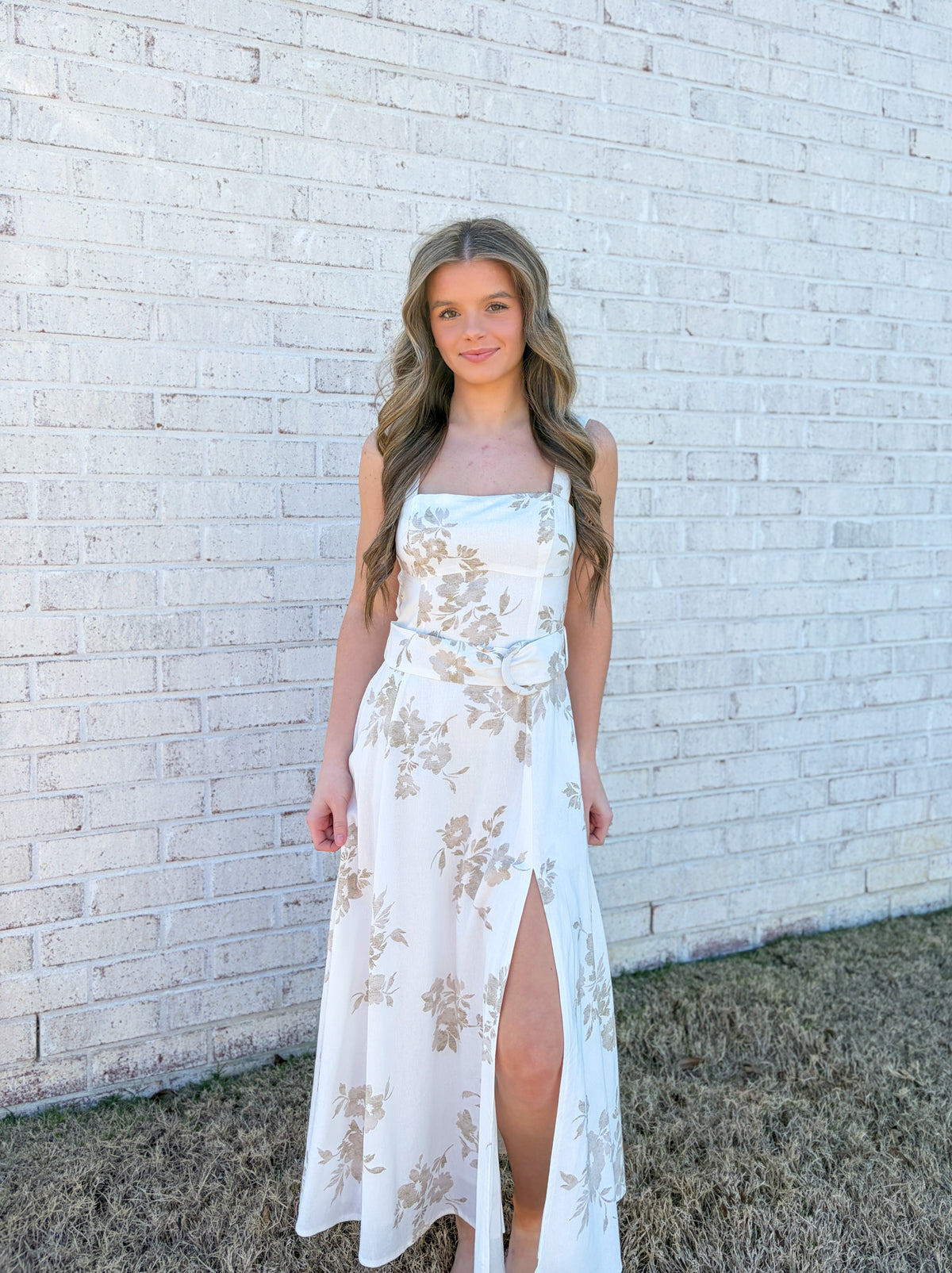 Belted Floral Midi Dress