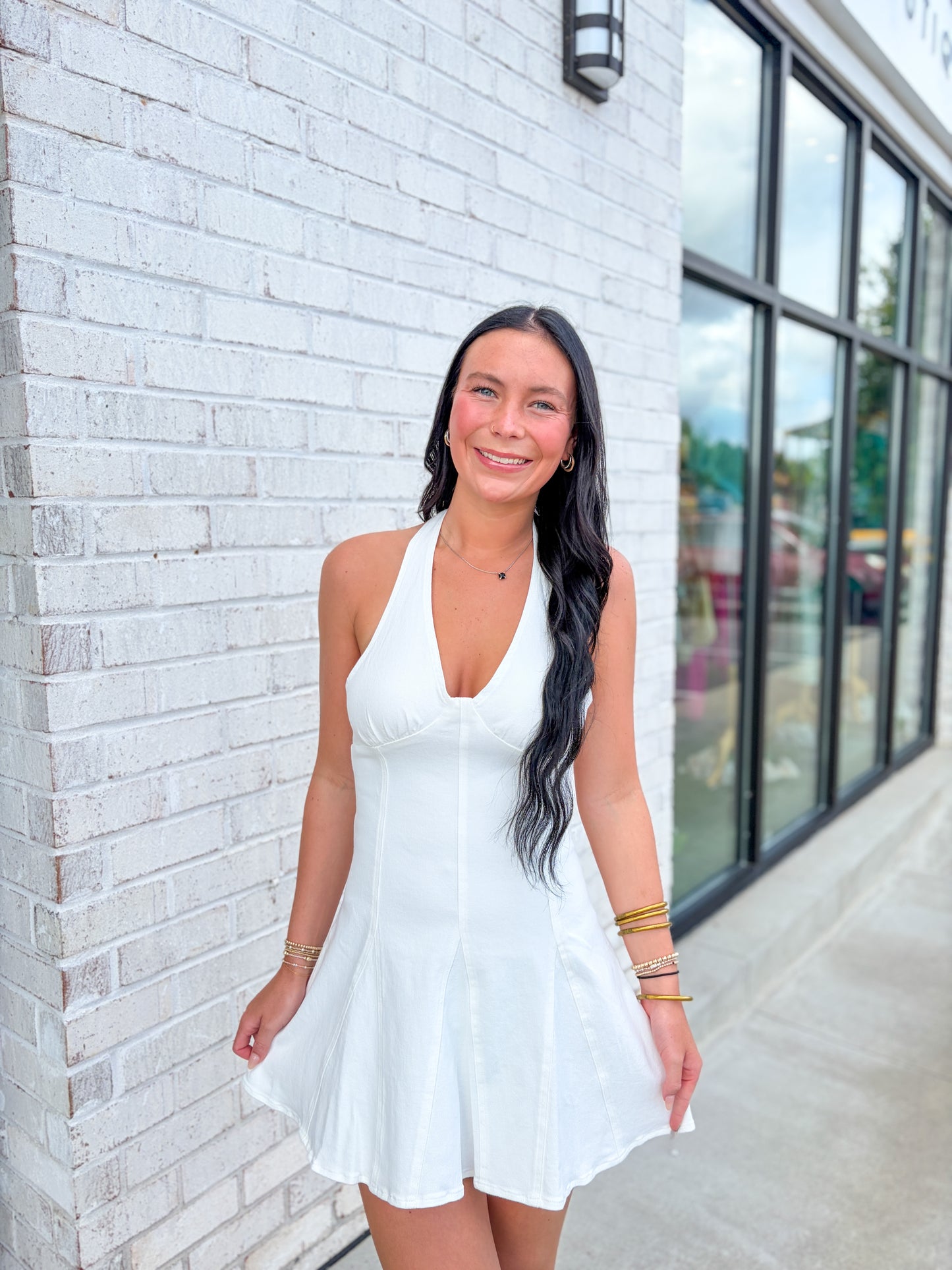 White Denim Halter Dress