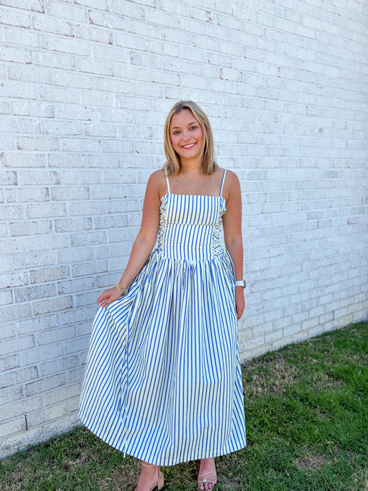 Striped Side Tie Midi Dress