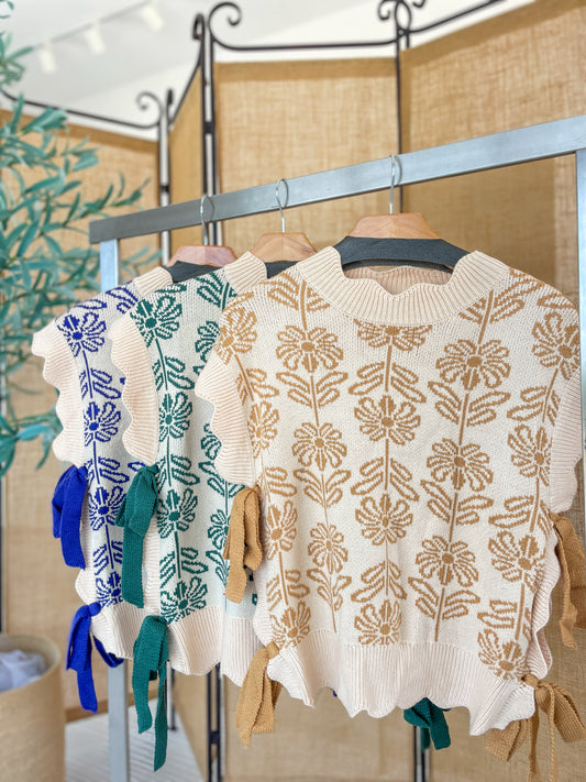 Floral Print Side Tie Sweater