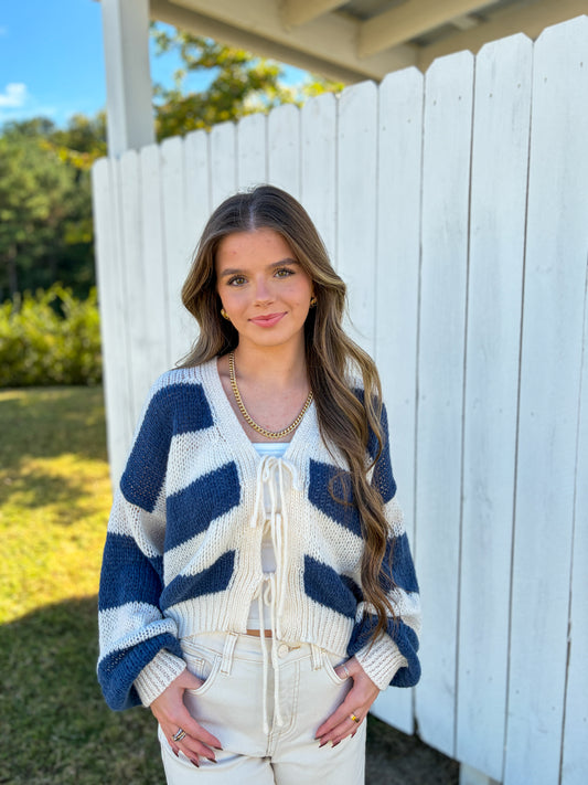 Stripped Bow Tie Cardigan
