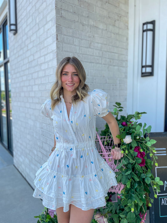Louise Embroidered Bow Dress
