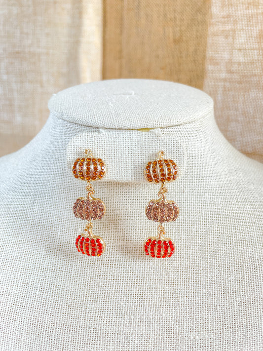 Rhinestone Dangle Pumpkin Earrings