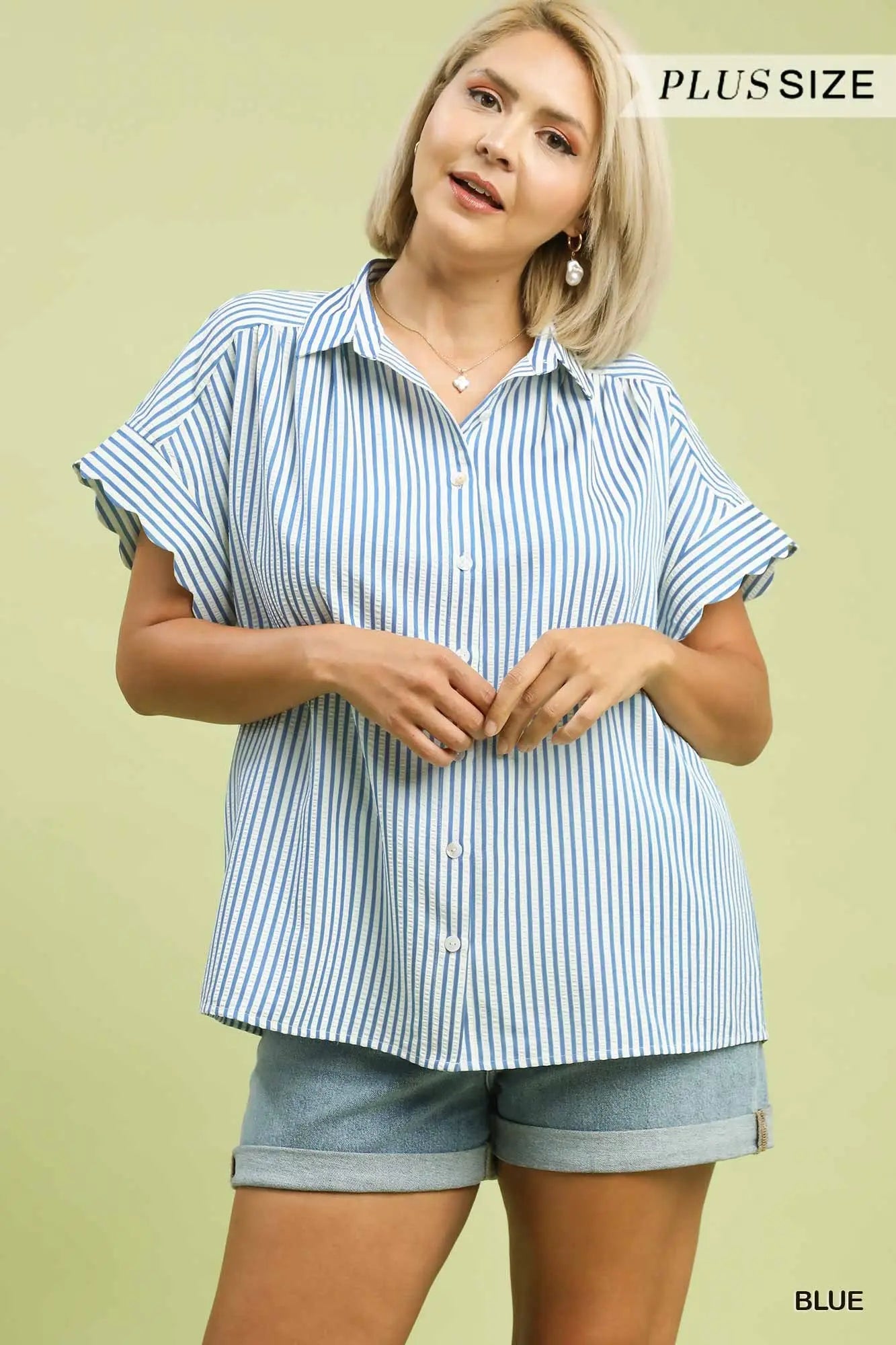 Striped Button Up Top - PLUS