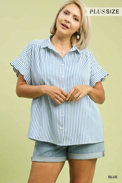 Striped Button Up Top - PLUS