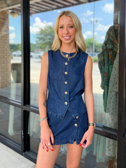 Baker Gold Detailed Denim Mini Skort