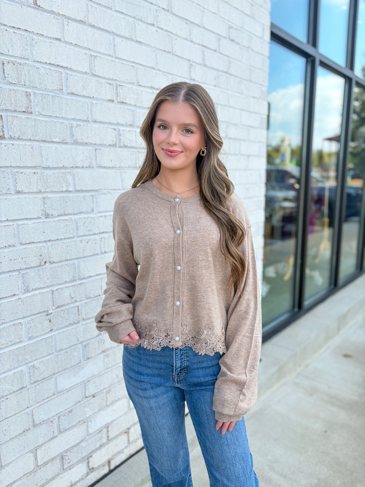 Lace Trimmed Button Up Cardigan