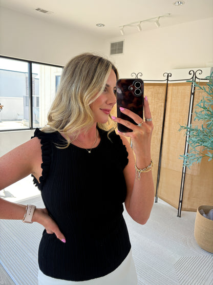 Ribbed Ruffle Sleeve Tight Fit Top