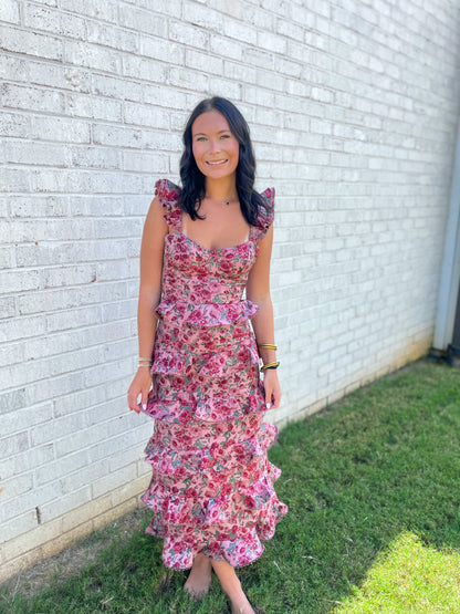 Tiered Floral Midi Dress