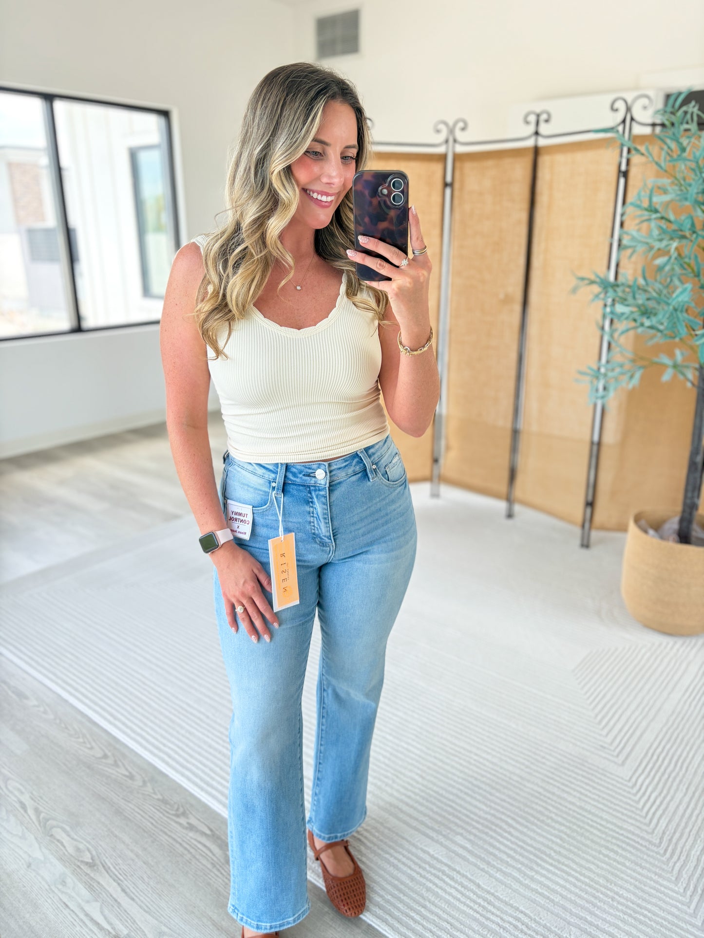 Risen Tummy Control High Rise Crop Straight Jeans