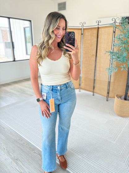Risen Tummy Control High Rise Crop Straight Jeans