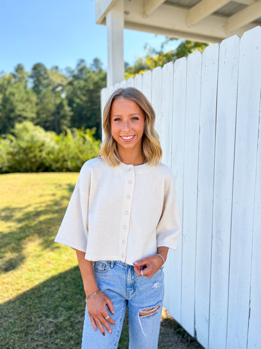 Short Sleeve Button Up Cardigan