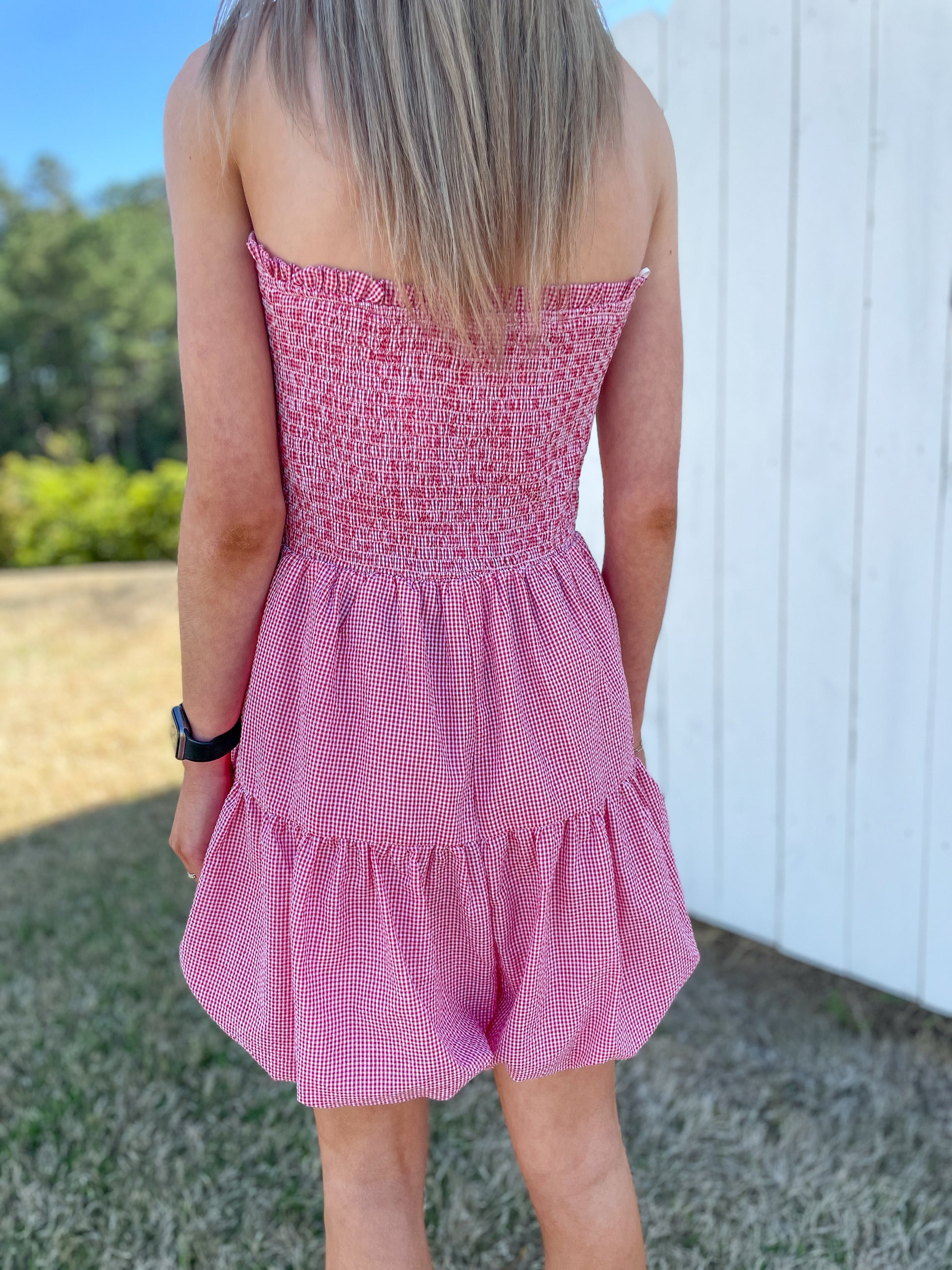 pink gingham strapless dress Taryn Pink Gingham Strapless Mini Dress by Olivaceous - Size M