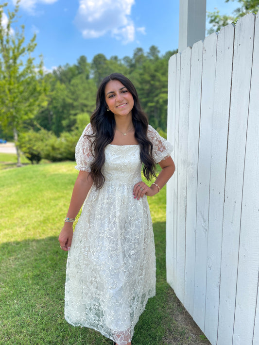 Brigid Lace Floral Midi Dress