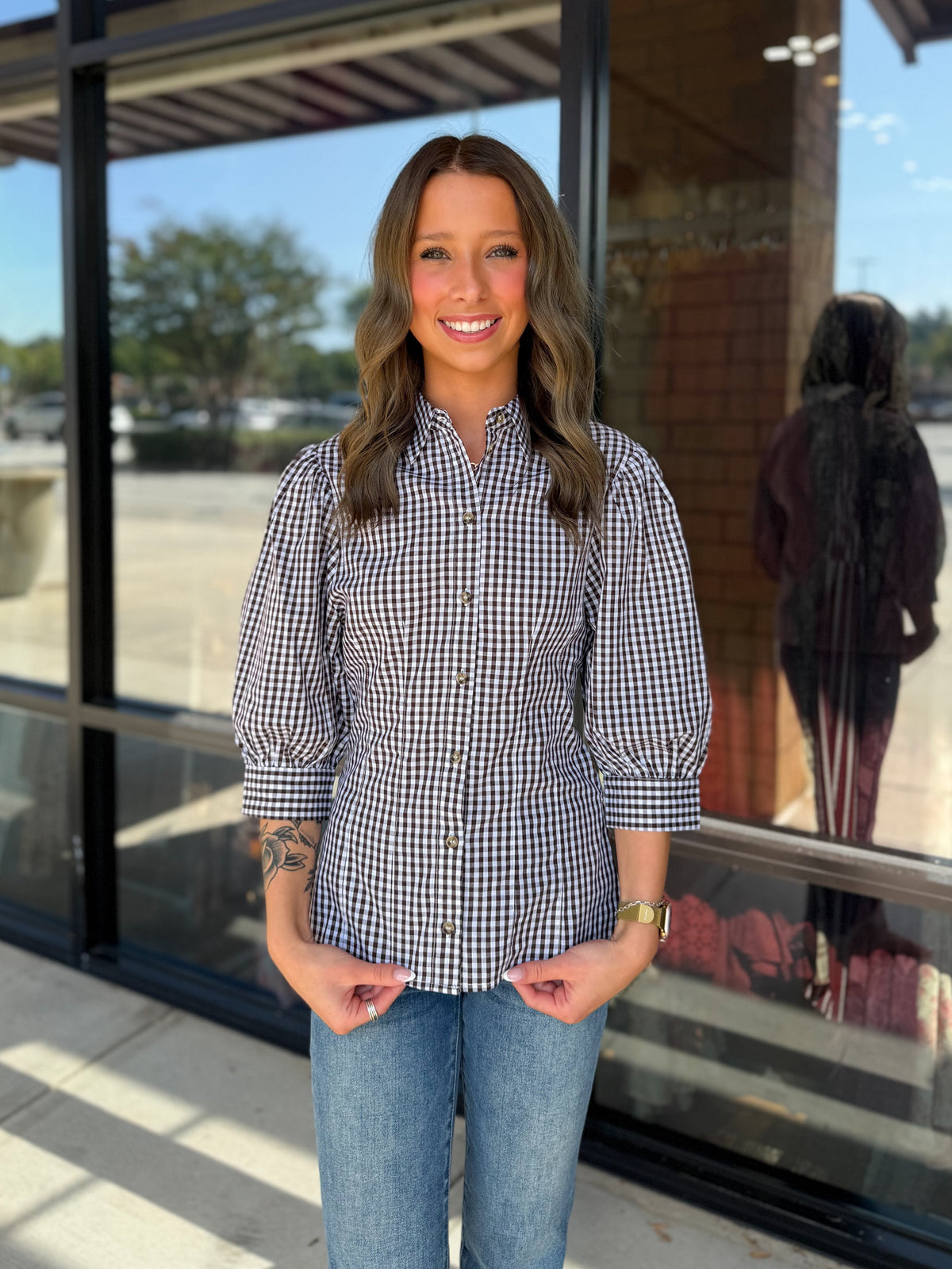 Anni Gingham Puff Sleeve Blouse
