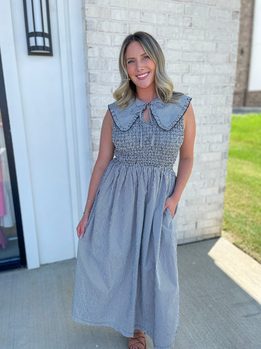 Michele Collared Pin-Stripe Midi