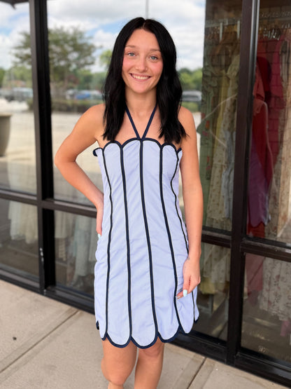 Scalloped Striped Mini Dress
