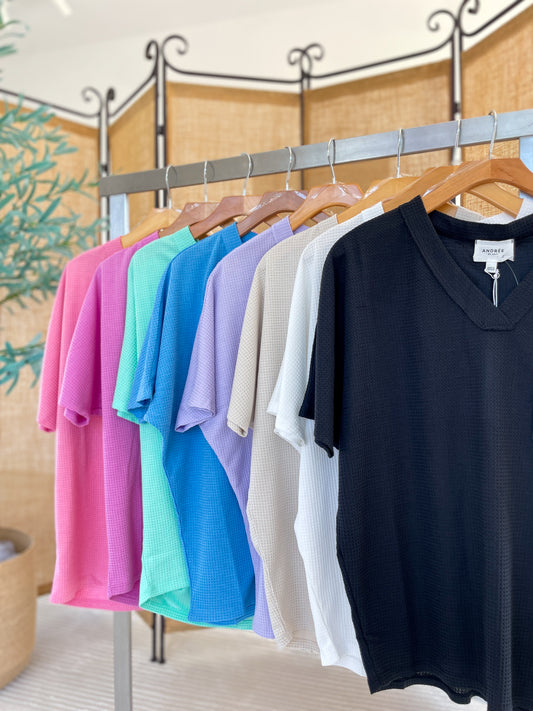 Basic Waffle Knit V-Neck Top
