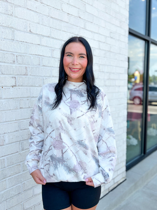 Camo Mock Neck Sweatshirt