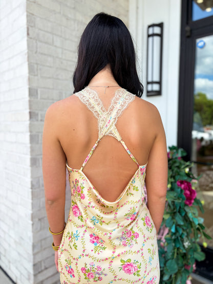 Floral Satin Midi Dress