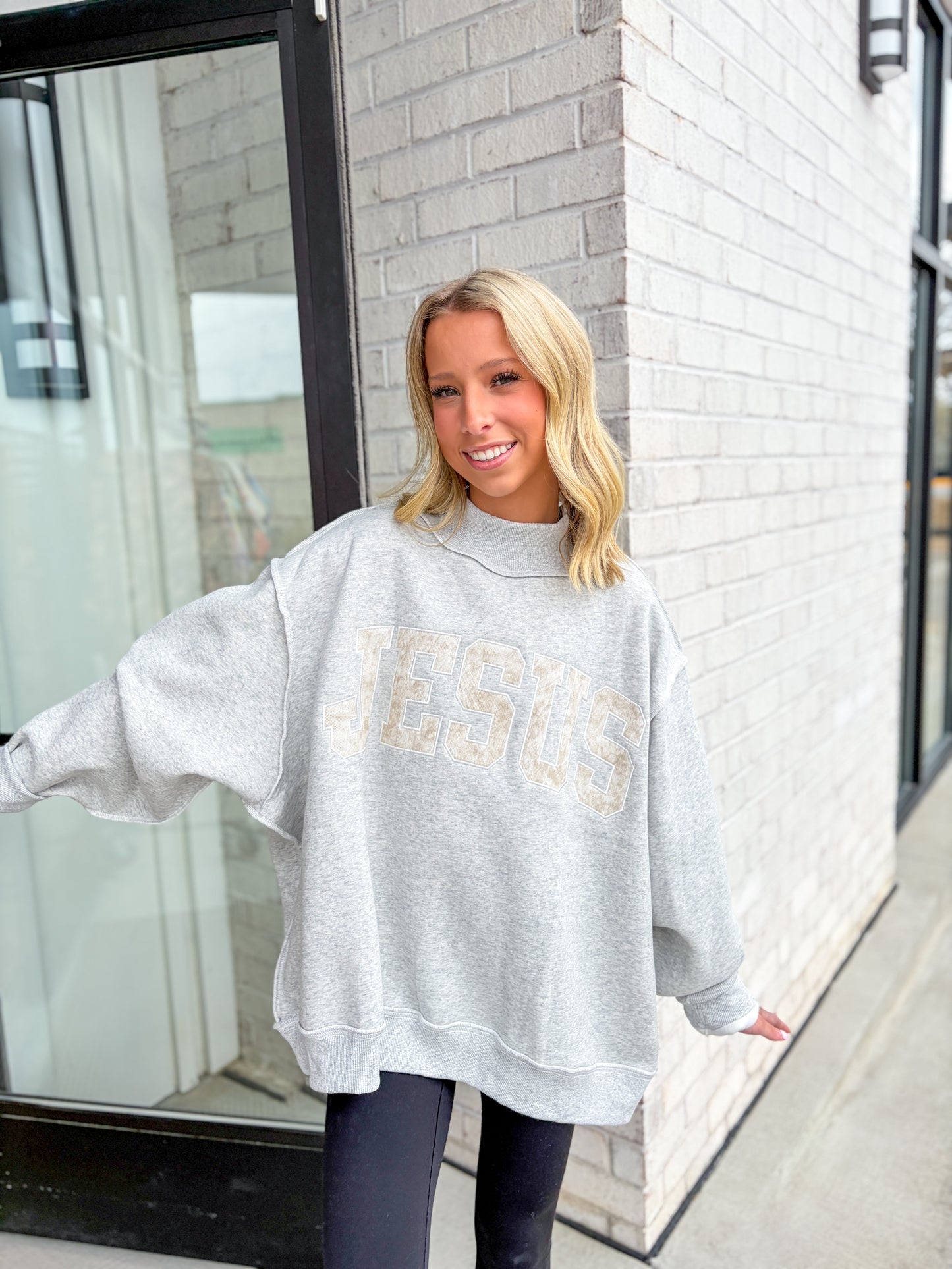 Jesus Embroidered Mock Neck