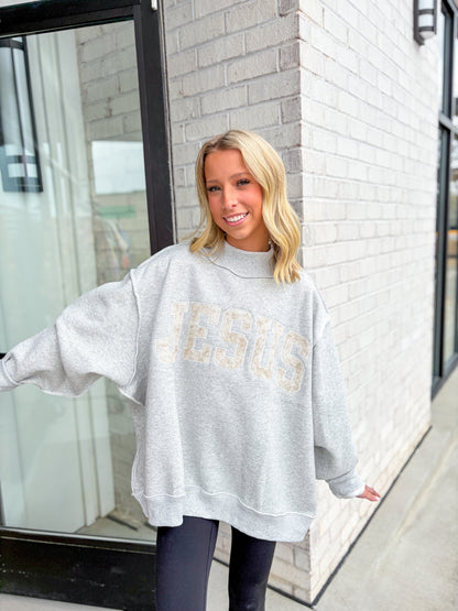 Jesus Embroidered Mock Neck