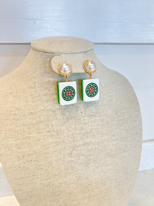 Dot Mahjong Tile Earrrings