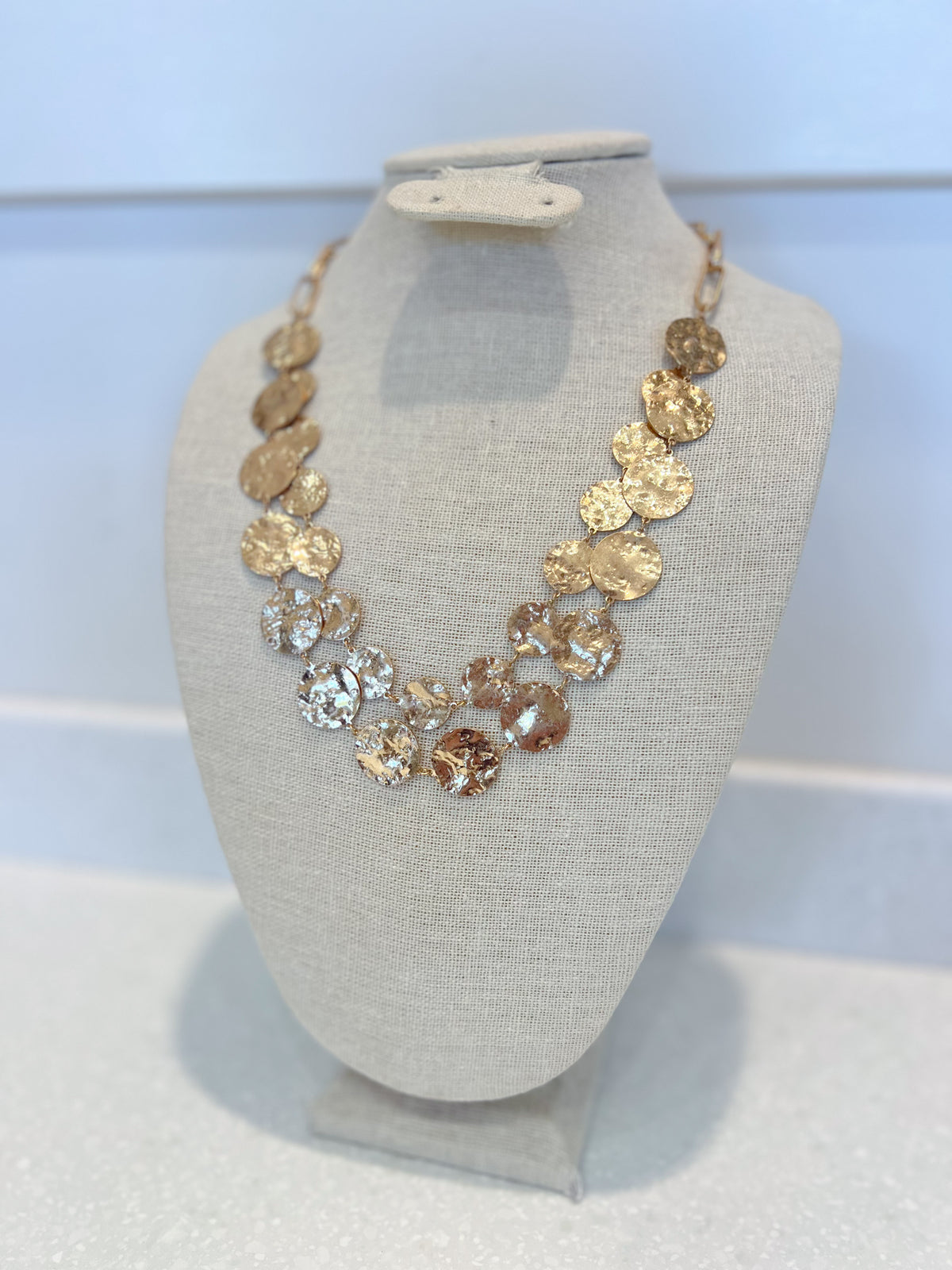 Hammered Flat-Bead Gold Necklace