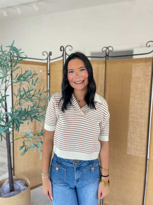 Carsen Stripped Collared Top