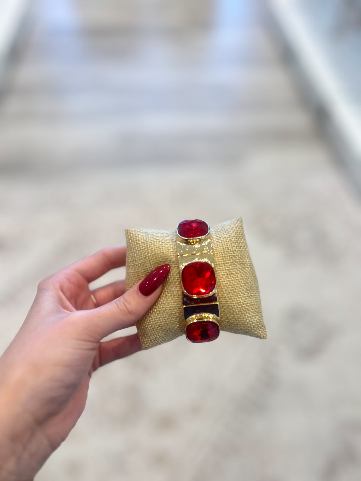 Red Gemstone Chunky Bangle