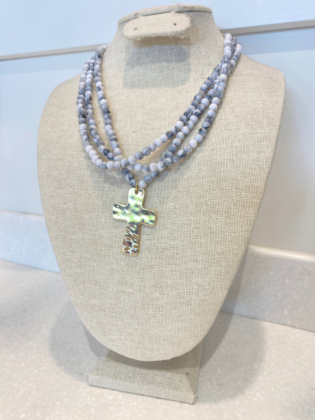 Layered Beaded Cross Necklace