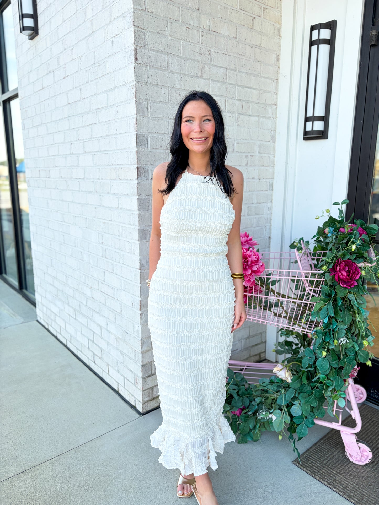 Ruffle Halter Neck Midi Dress