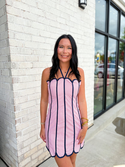 Scalloped Striped Mini Dress