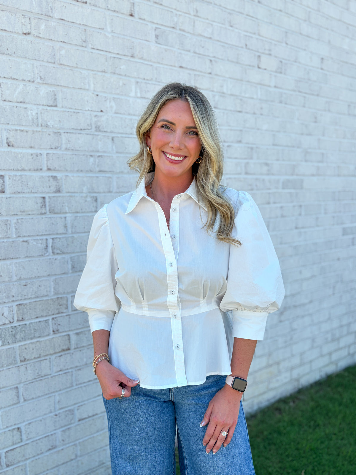 Button Up Cinch Waist Top