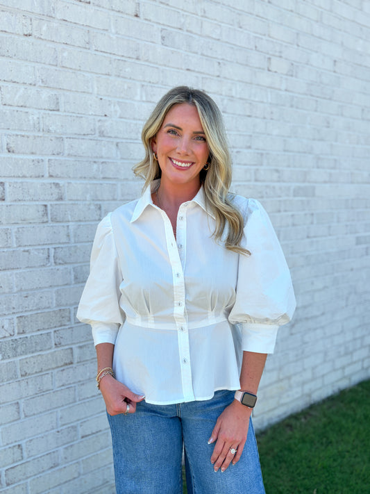 Button Up Cinch Waist Top