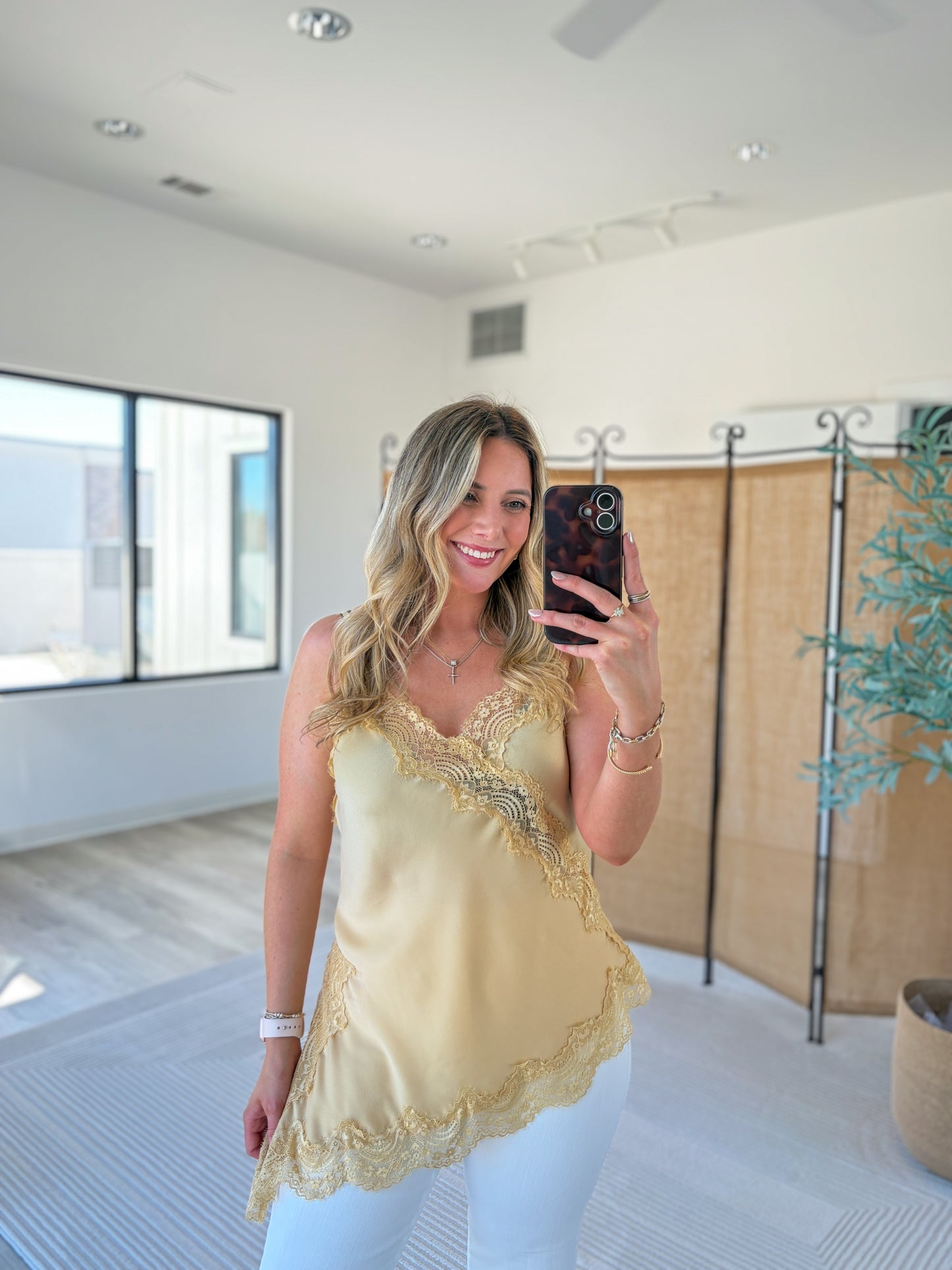 Satin Lace Asymmetrical Top
